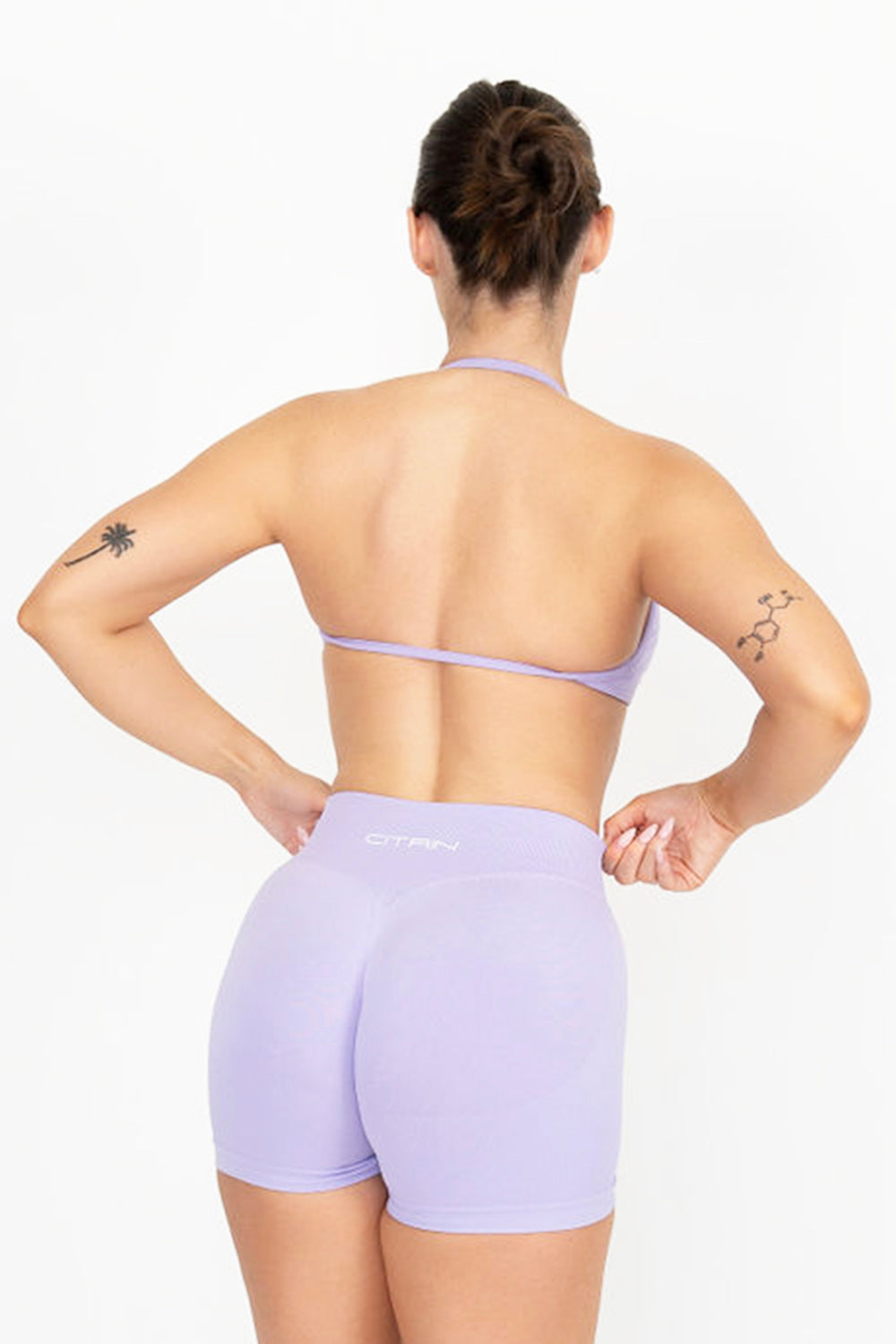 TRUE SHAPE MINIMAL RUCHED HALTER CROP - LIGHT PURPLE