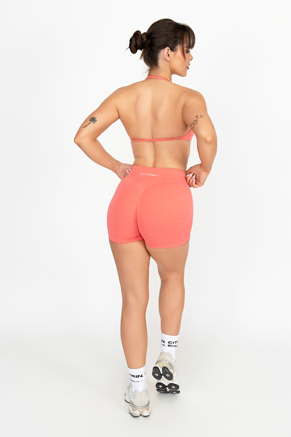 TRUE SHAPE MINIMAL RUCHED HALTER CROP - CORAL