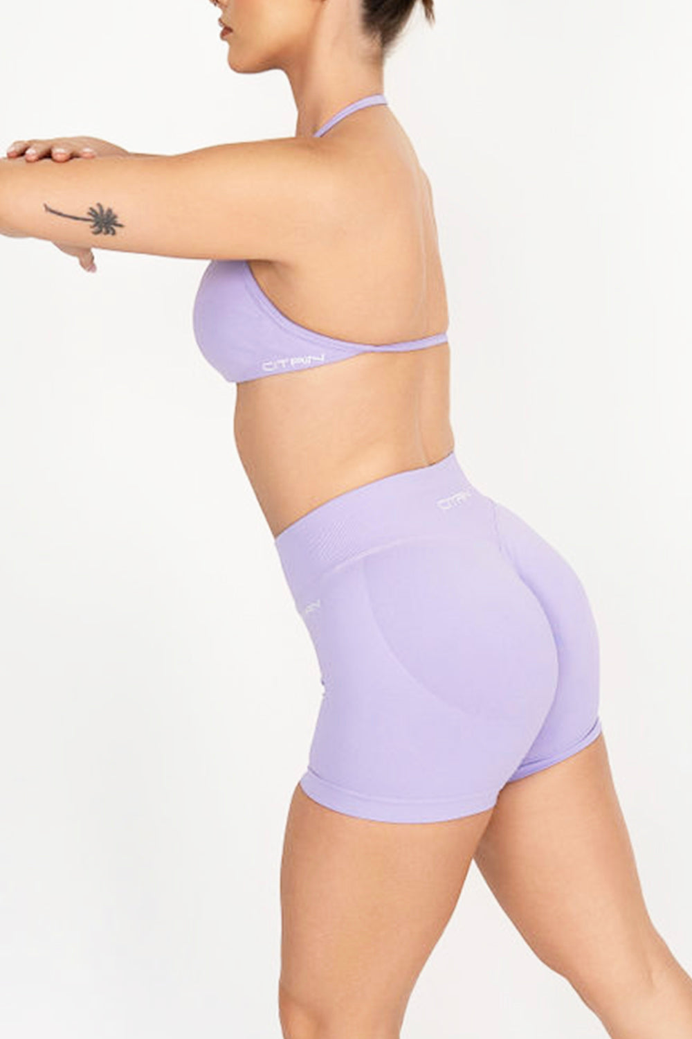 TRUE SHAPE MINIMAL RUCHED HALTER CROP - LIGHT PURPLE